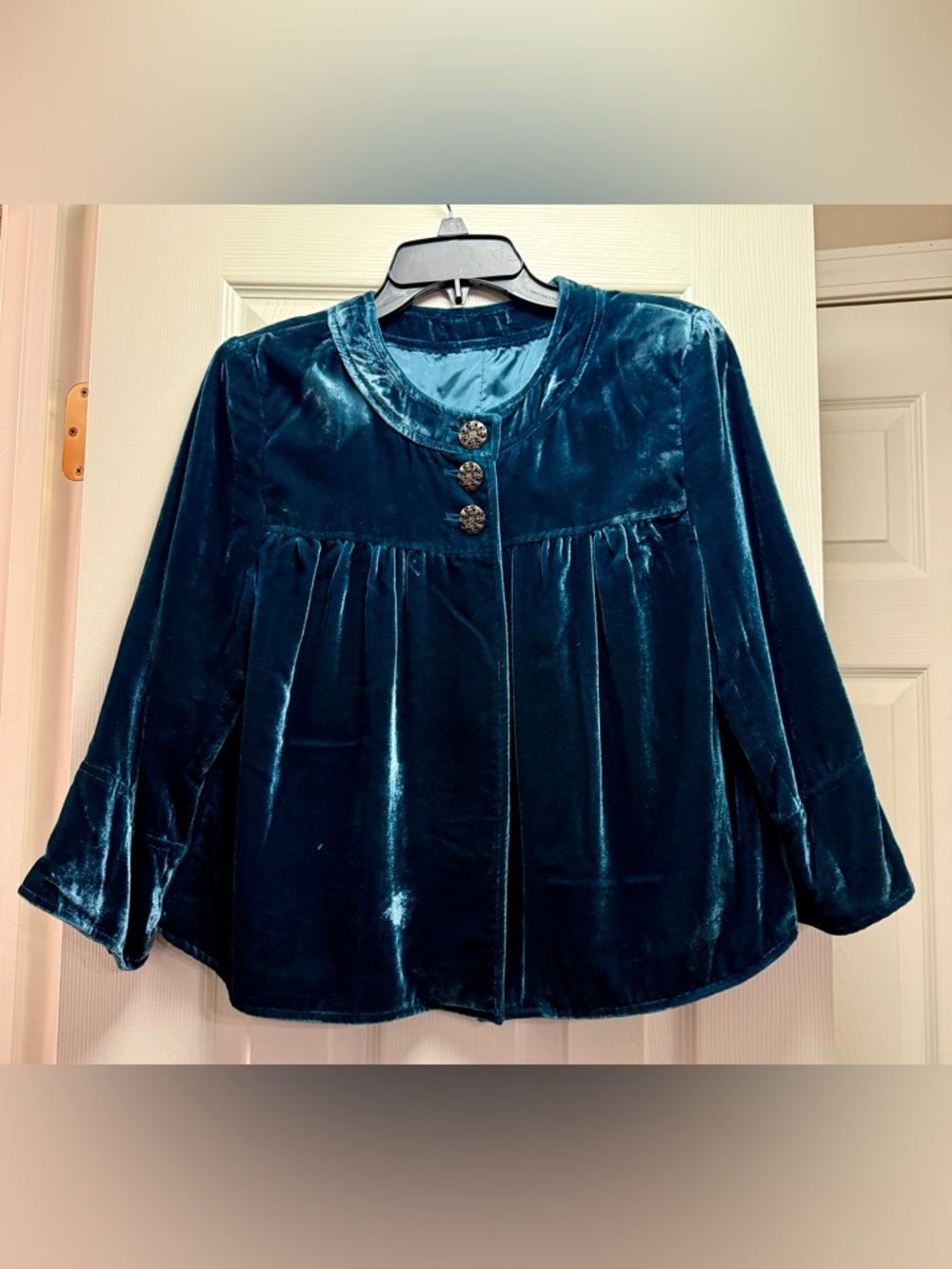 Style & Co. Teal Velvet Button-Front Jacket